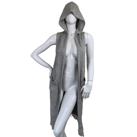 cupcakes & cashmere grey fringe cardigan sweater jacket knitted bohemian sz S SM - Picture 4 of 16